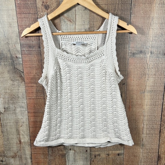 LOFT Tops - LOFT Cream Cotton Crochet Knit Tank Top Pointelle Scallop Boho Medium M